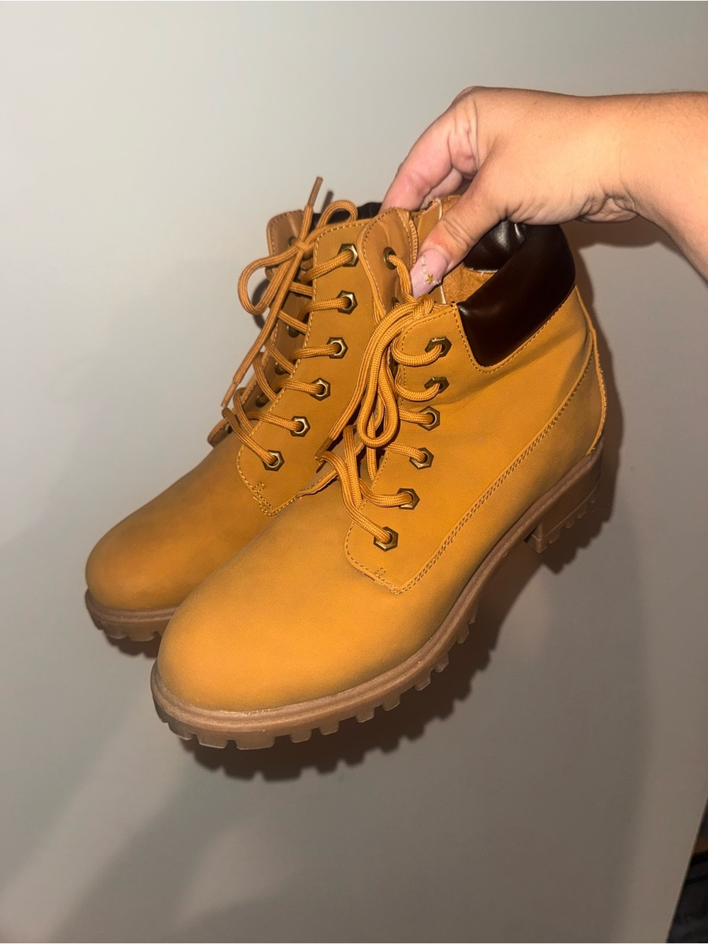 Madden Girl Wheat Lace-Up Ankle Boots with Dark Brown Collar